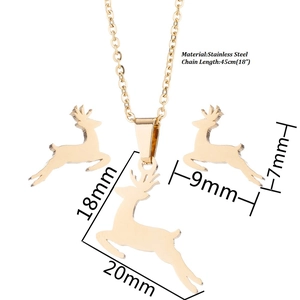 Parure collier et boucles d'oreilles élan en acier doré avec dimensions indiquées