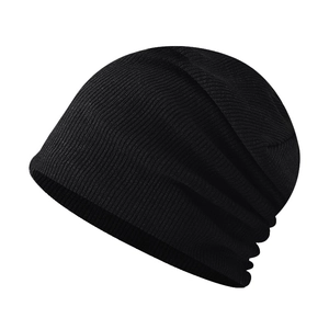 Classic black knitted slouchy beanie for men and women with ribbed winter warmth texture