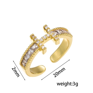 Anello nuziale a forma di H regolabile placcato oro con cristalli pavé e croce