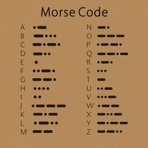 Educational Morse Code chart showing alphabet symbols for couple bracelets on vintage background