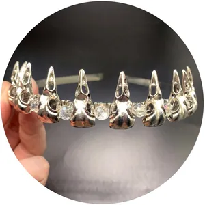 Gothic silver bird skull headband with crystal beads for women Halloween accessory