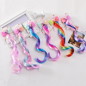 Rainbow unicorn glitter hair clips with colorful wavy gradient hair extensions for girls