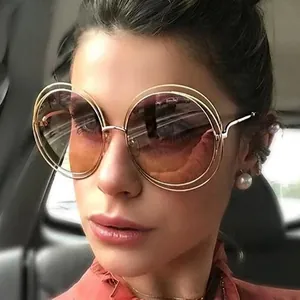 Übergroße Runde Sonnenbrille Metall Doppelrahmen Hohl Gradient Gläser Vintage Mode Brillen UV400 Schutz Damen
