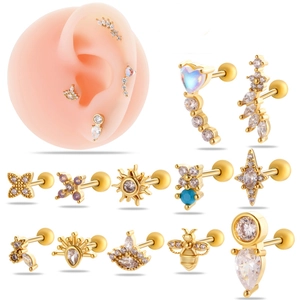 Stainless Steel Ear Cartilage Stud Helix Piercing Zirconia Geometric Shapes Trendy Body Jewelry For Women Screw Back