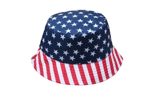 Unisex US flag bucket hat with stars and stripes pattern for outdoor sun protection
