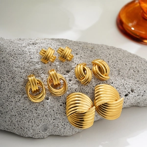 Vintage Geometric Textured Alloy Earrings With Silver Earring Post Gold Plated Fashion Jewelry For Women Accessory