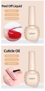 Detail of Lanmuiar 10ml peel off liquid and cuticle oil in pink diamond textured bottles