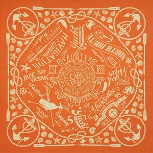 Orange nautical square bandana with whale and yacht club prints for outdoor hip hop style