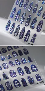 Gothic stained glass nail stickers with gold foil and laser glitter details, model M-617