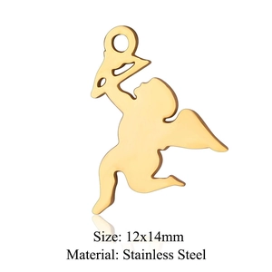 Detailed view of 12x14mm golden stainless steel Cupid angel charms with size text