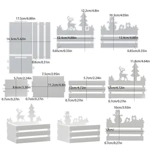 Dimensiones detalladas del molde de silicona para cesta de Navidad con renos y árboles