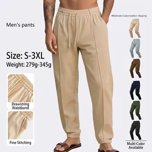 Lockere Herren-Köperhose mit Kordelzug aus atmungsaktivem Stoff im Baumwoll-Stil