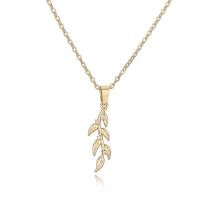 Gold leaf pendant necklace with five sparkling crystals on a minimalist chain