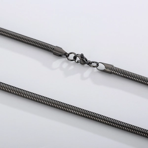 Deep grey stainless steel round snake chain necklace with lobster clasp for women