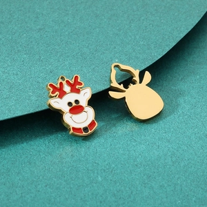 Golden stainless steel Christmas reindeer charms with colorful enamel for DIY jewelry making