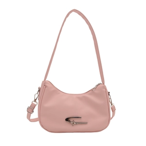 Rosa halbmondförmige Hobo-Tasche mit silbernem Sternemblem und schmalem Schulterriemen