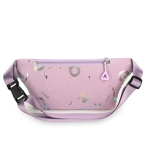 Waterproof purple waist bag with iridescent letters and adjustable strap for sports