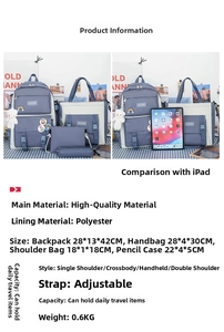 Detailed size parameters for blue four-piece school backpack set for students