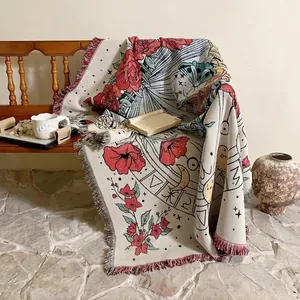 Woven Throw Blanket Butterfly Moth Mystic Moon Phase Floral With Tassels Multi Functional Sofa Cover Picnic Tapestry