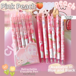 0.5mm peach themed erasable gel pen with retractable nib and pink fruit pattern detail