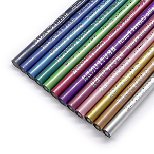 Metallic colored pencils set with black wood barrels for professional drawing and art