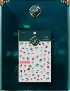 Macro detail of KX021 hazy flowers nail stickers with realistic floral designs