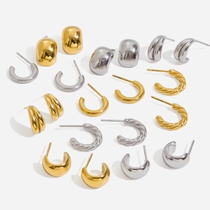 Stainless Steel C-Shaped Hoop Earrings Waterproof Hypoallergenic Textured Twist Geometric Fashion Jewelry For Women