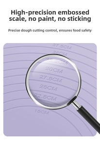Detailed view of purple silicone baking mat with precise circular scale measurements