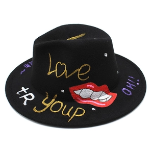 Black wool fedora hat with unique street art graffiti and bold hand-painted designs