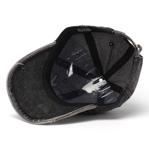 Black washed denim baseball cap with SMK embroidery and high-quality 80% cotton texture