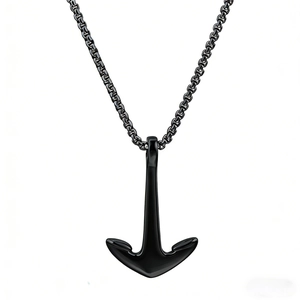 Vintage black anchor pendant necklace with thick chain on a clean white background