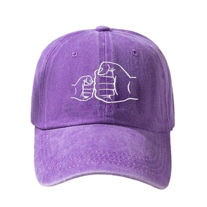 Classic purple washed cotton baseball cap with fist bump embroidery for sun protection