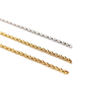 Detail view of 18K gold and silver plated stainless steel cable chains for DIY jewelry