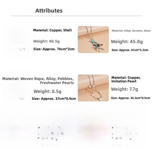 Detail specifications for vintage pearl, shell, and starfish necklaces and bracelets