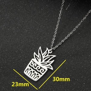 Minimalist stainless steel potted plant leaf pendant necklace with dimensions 30mm by 23mm
