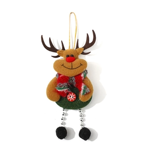 Plush Christmas reindeer hanging ornament with red scarf, snowflake button and beaded legs