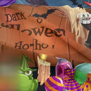 Detailed close-up showing texture and Dark Halloween text on a bohemian tapestry