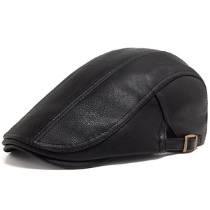Men PU Leather Flat Cap Retro British Style Ivy Beret Hat Vintage Adjustable Metal Buckle Casual Warm Autumn Winter