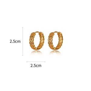 Gold plated hollow coin earrings with traditional Chinese pattern in 2.5cm diameter