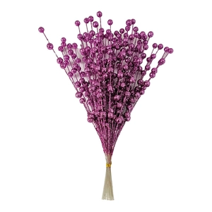 Close-up of sparkling purple glitter berry stems for holiday and floral decoration