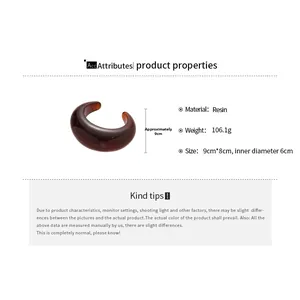 Detailed resin bangle dimensions and weight specifications with tortoiseshell texture