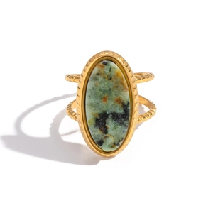 Vintage gold ring with oval African turquoise stone on a minimalist hollow band