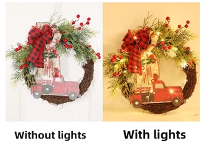 Detail view of Christmas wreath showing the differences between non-lighted and LED models
