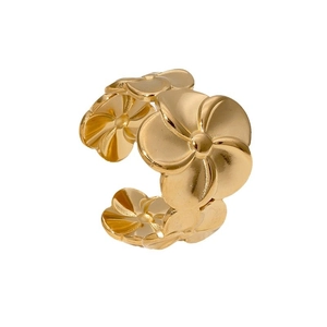 Gold plated stainless steel ring featuring minimalist floral plumeria flower design