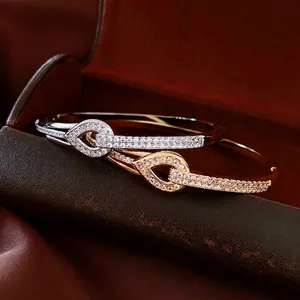 Bracelet goutte d'eau ajouré plaqué or 18 carats avec zircons en argent et or rose