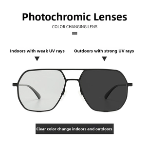 Detail of round retro photochromic sunglasses with metal frame showing lens color change
