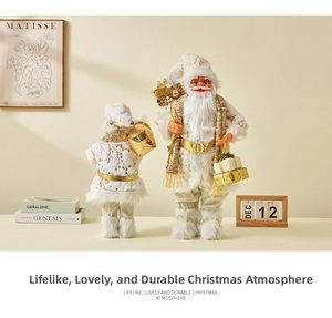 Vorder- und Rückseite gold-weißer Weihnachtsmann-Puppen mit festlichen Accessoires