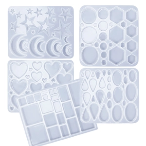Translucent silicone mold set with geometric shapes like heart star and moon for DIY jewelry