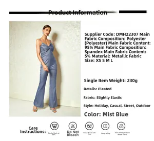 Detail of blue sequined jumpsuit fabric with ruching made of polyester and spandex blend