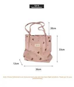 Guide des tailles détaillé pour le sac cabas en velours rose avec broderie ours